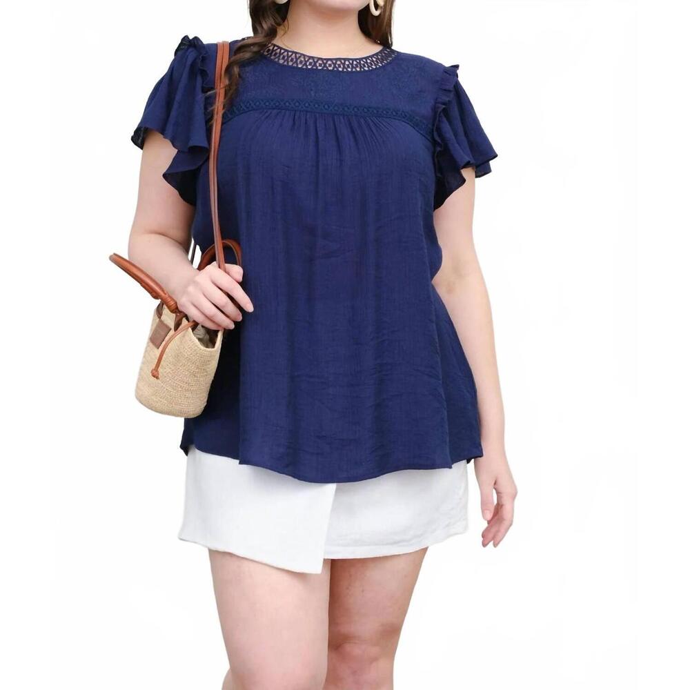 NEW BLU PEPPER embroidered detail top - plus in navy blue